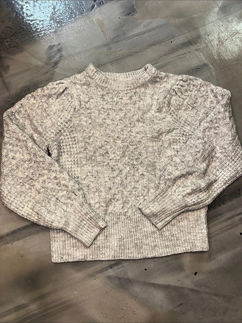 Jessica Simpson Heather Gray Pearl Detail Soft Cable Knit Sweater Cable Knit
